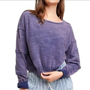 Free People NWT Blue Purple Vanguard Burnout Patchwork Yoga Sweater Size XL